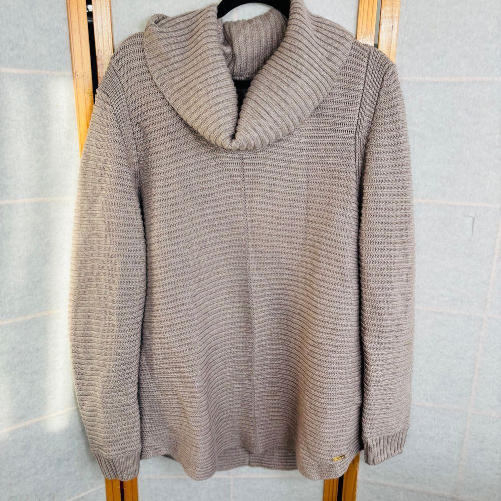 Calvin Klein XL Ribbed Taupe Turtle Cowl Neck Long Sleeve Pullover Sweater Cozy